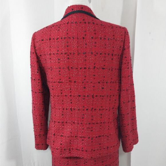 LE SUIT! TWEEDY RED, BLACK, WHITE PLAID RUFFLED SKIRT 2 PC SUIT SET! SZ 14P - Picture 8 of 12